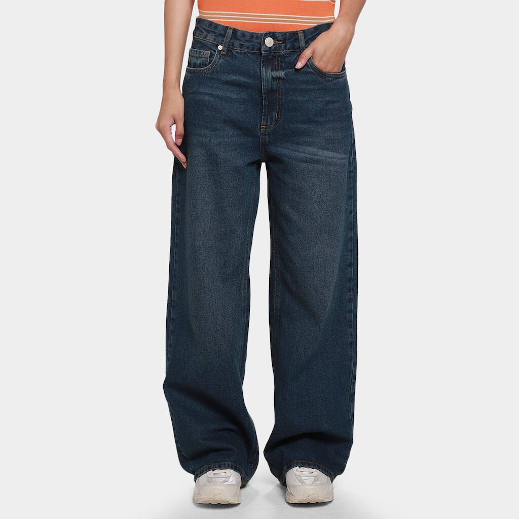 Calça Jeans Hering Wide Leg Cintura Média Feminina
