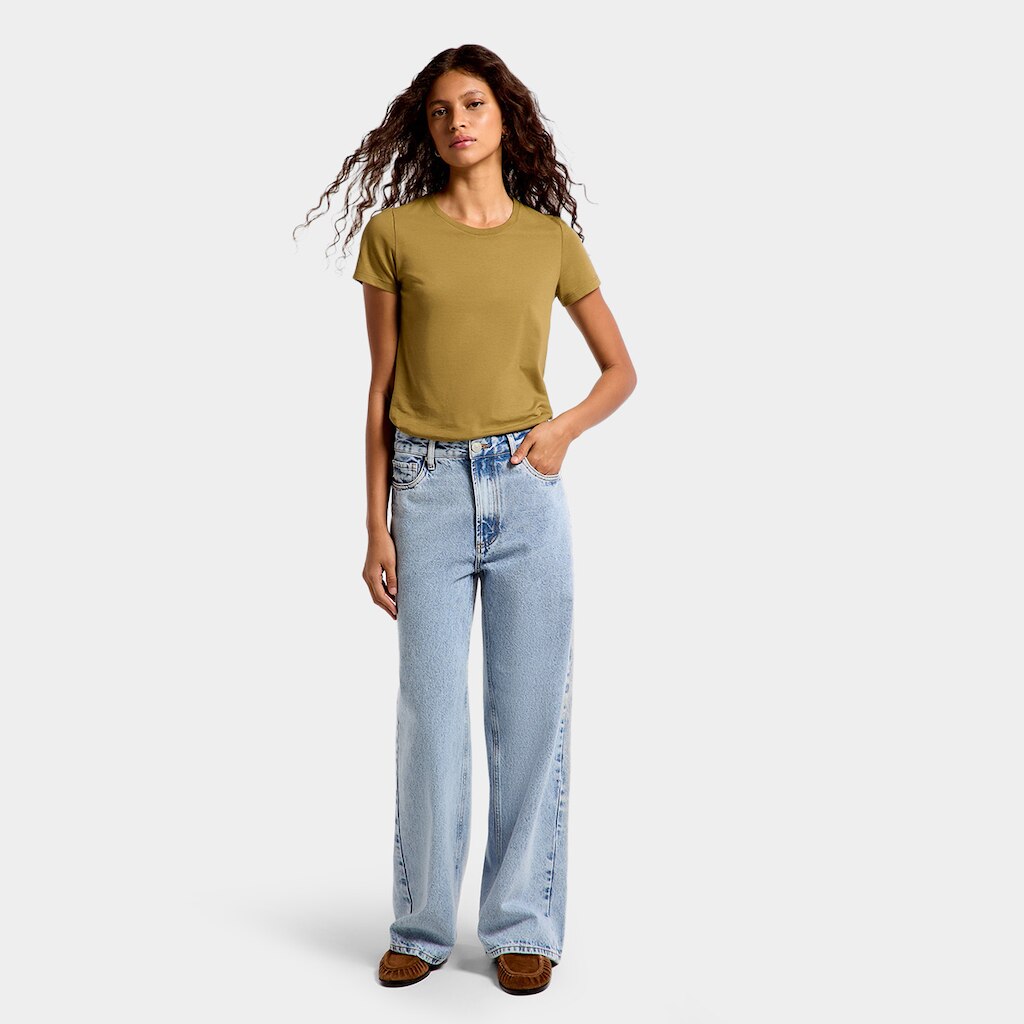 Calça Jeans Hering Wide Leg Cintura Média Feminina