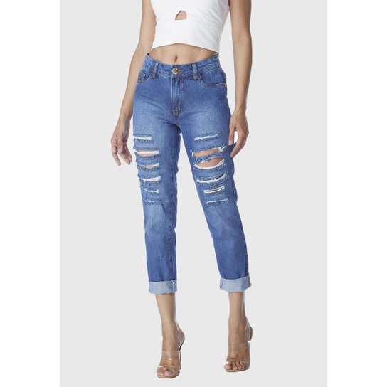 Calça Jeans HNO Mom Estiletada Feminina - Azul