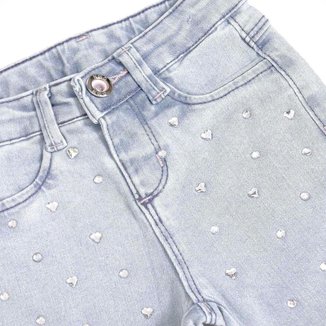 Calça Jeans Infantil Menina Skinny Aplique Coração