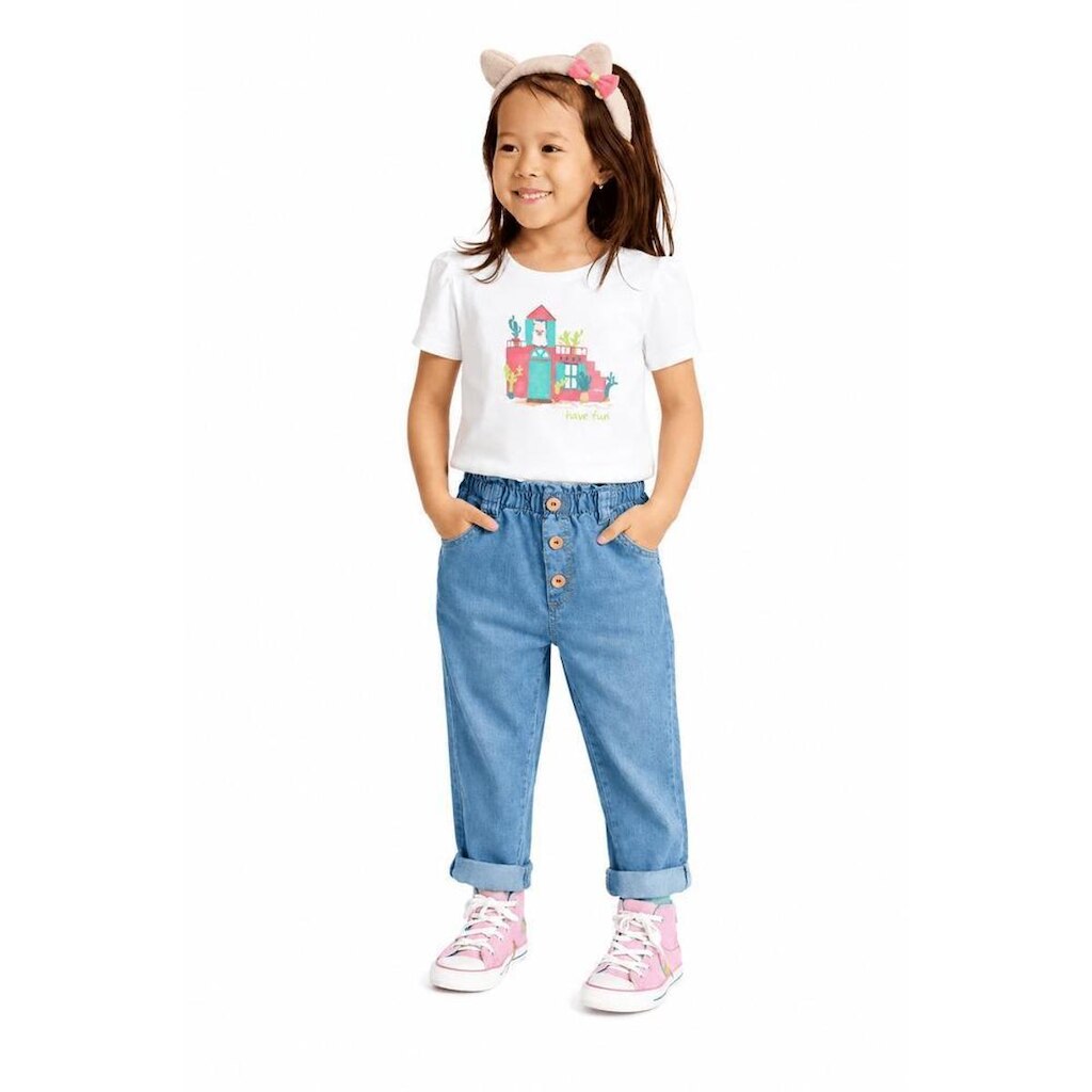 Calça Jeans Infantil Menina Vila de Alinhavos Alphabeto Azul