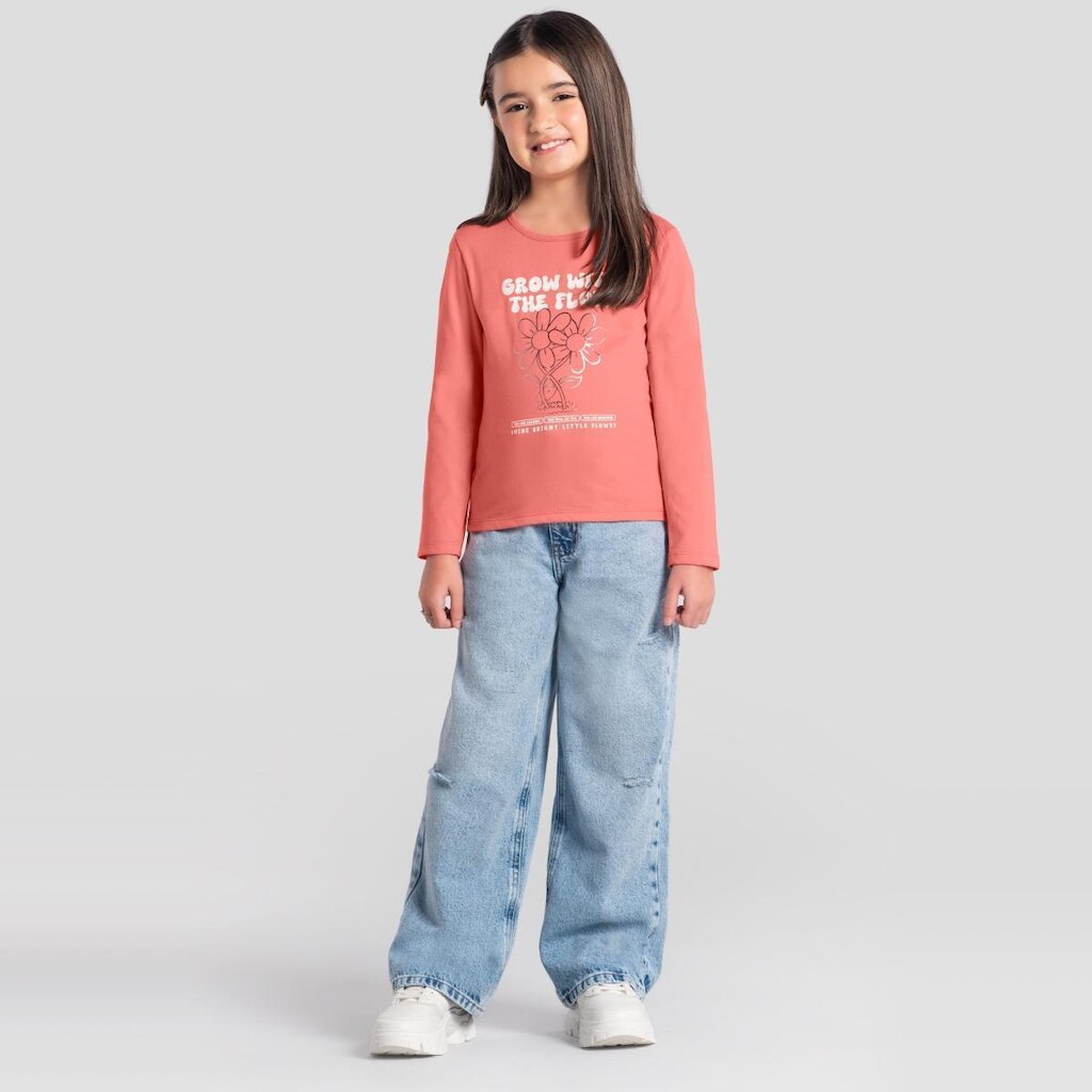 Calça Jeans infantil menina wide leg Brandili