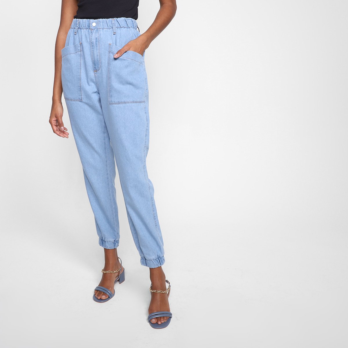 Calça Jeans Jogger Hering Cintura Alta Feminina - Azul Claro Menor preço em Calça Jeans Jogger Hering Cintura Alta Feminina - Azul Claro
