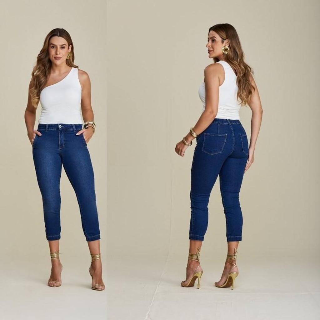 Calca jeans lycra croped modeladora Cris