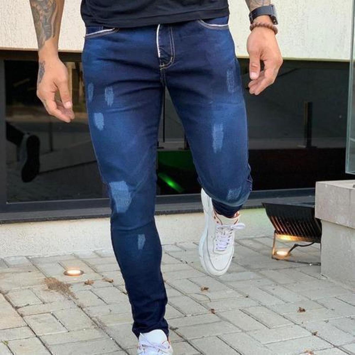 Calça Jeans Masculina Azul Escuro Original Slim Elastano Menor preço em Calça Jeans Masculina Azul Escuro Original Slim Elastano