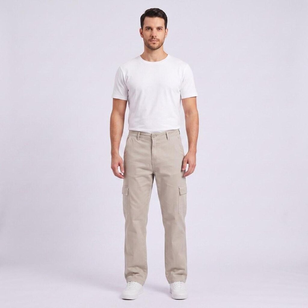 Calça Jeans Masculina Cargo Bege Kult