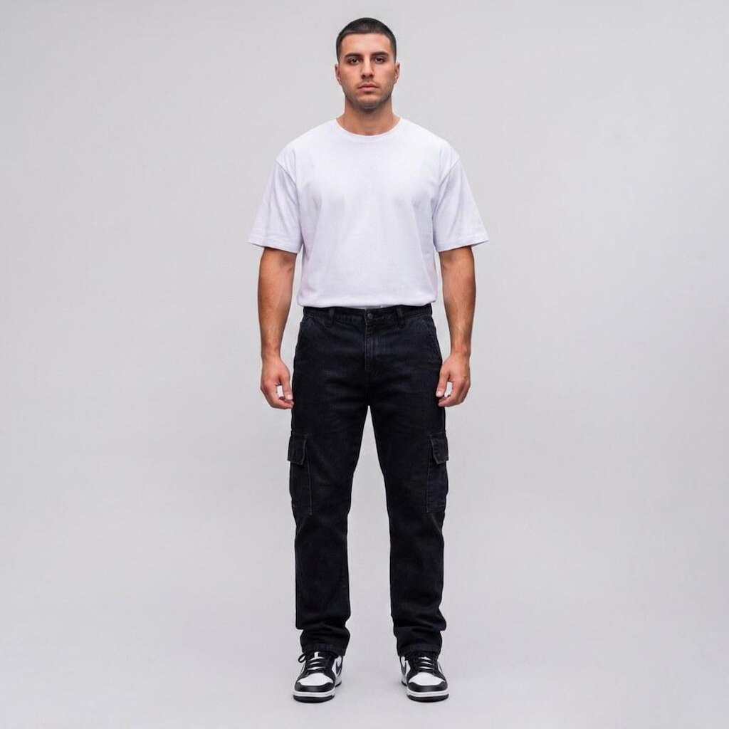 Calça Jeans Masculina Cargo Preta Kult