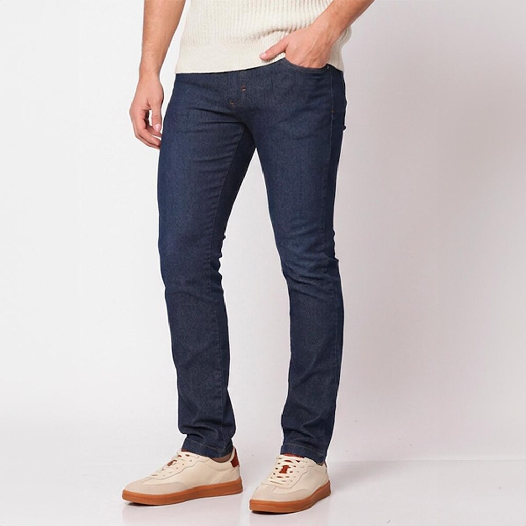 Calça Jeans Masculina Confortável Slim Stretch Bolsos Funcionais Uso Diário