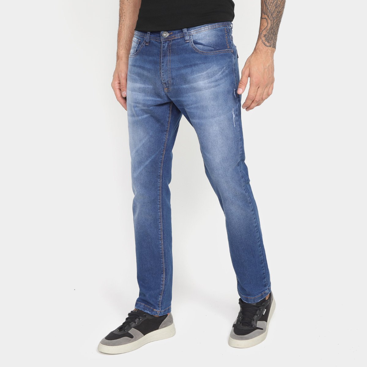 Calça Jeans Masculina Gangster Estonada - Azul Menor preço em Calça Jeans Masculina Gangster Estonada - Azul