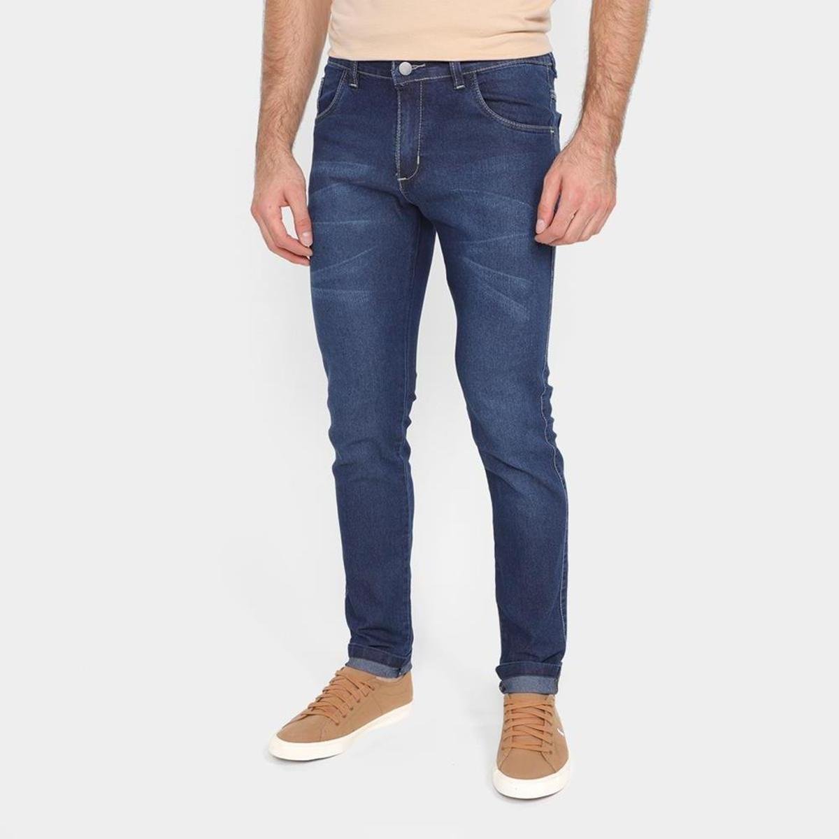 Calça Jeans Masculina Skinny Clássica Urbana Estilo Versátil - Azul Escuro Menor preço em Calça Jeans Masculina Skinny Clássica Urbana Estilo Versátil - Azul Escuro
