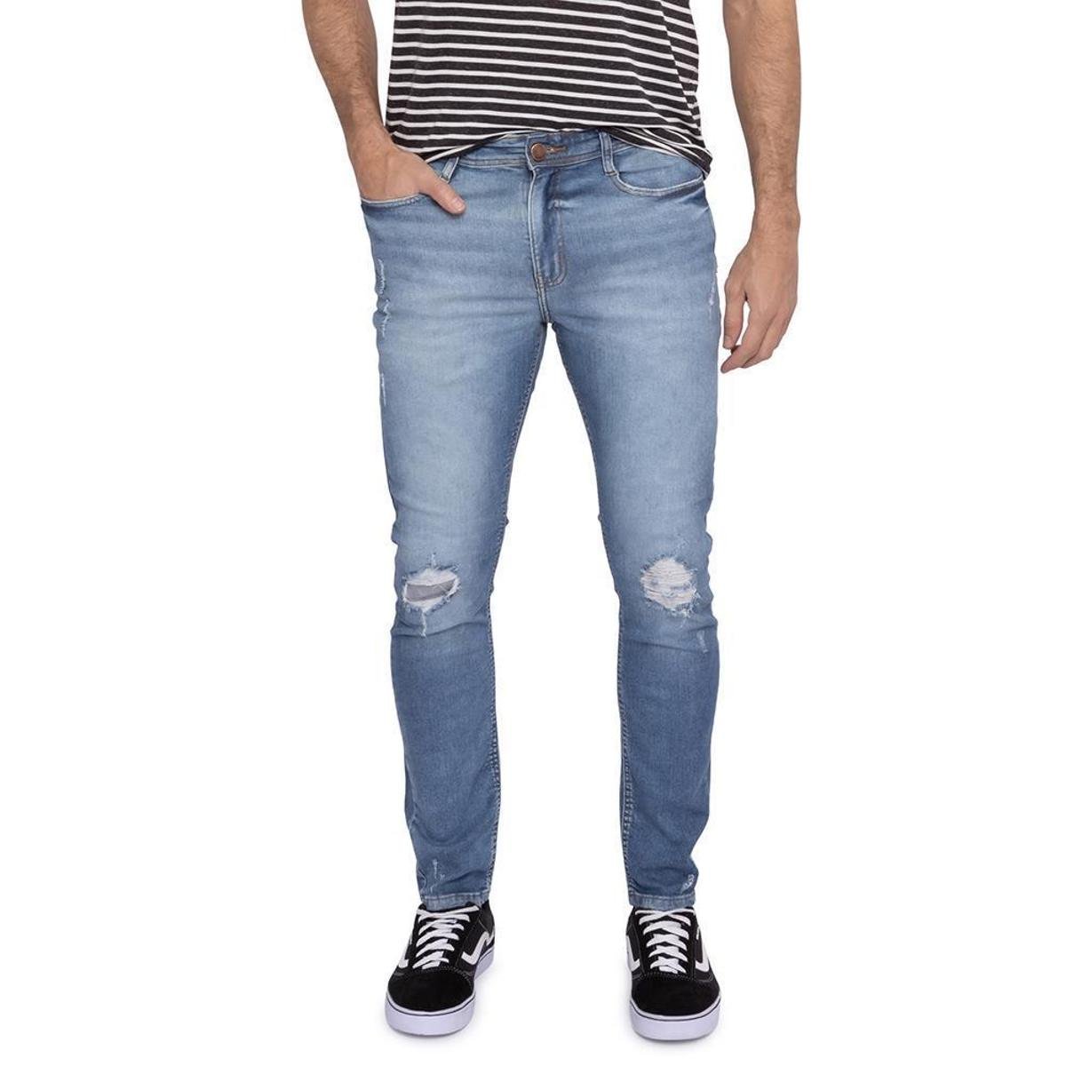 Calça Jeans Masculina Skinny Destroyed Índigo Menor preço em Calça Jeans Masculina Skinny Destroyed Índigo