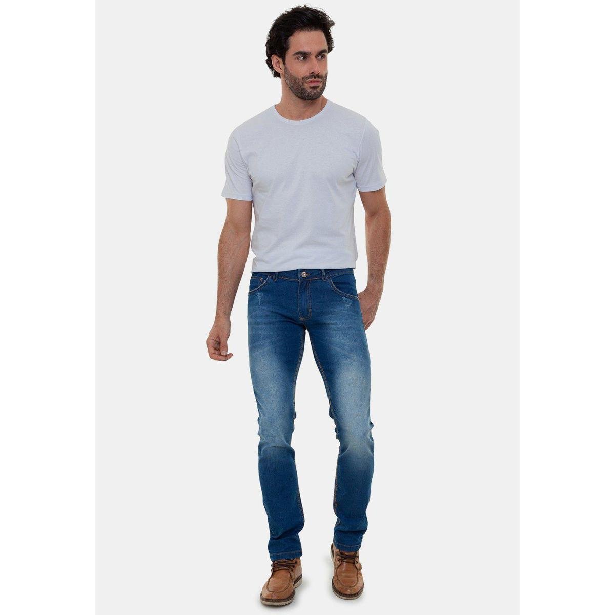 Calça Jeans Masculina Skinny Lavagem Diferenciada Premium Liverpool - Azul Menor preço em Calça Jeans Masculina Skinny Lavagem Diferenciada Premium Liverpool - Azul
