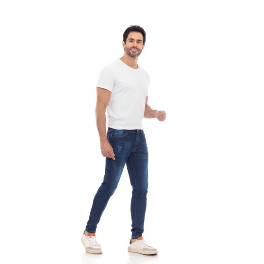 Calça jeans Masculina Skinny Premium Puídos II Fashion - Azul