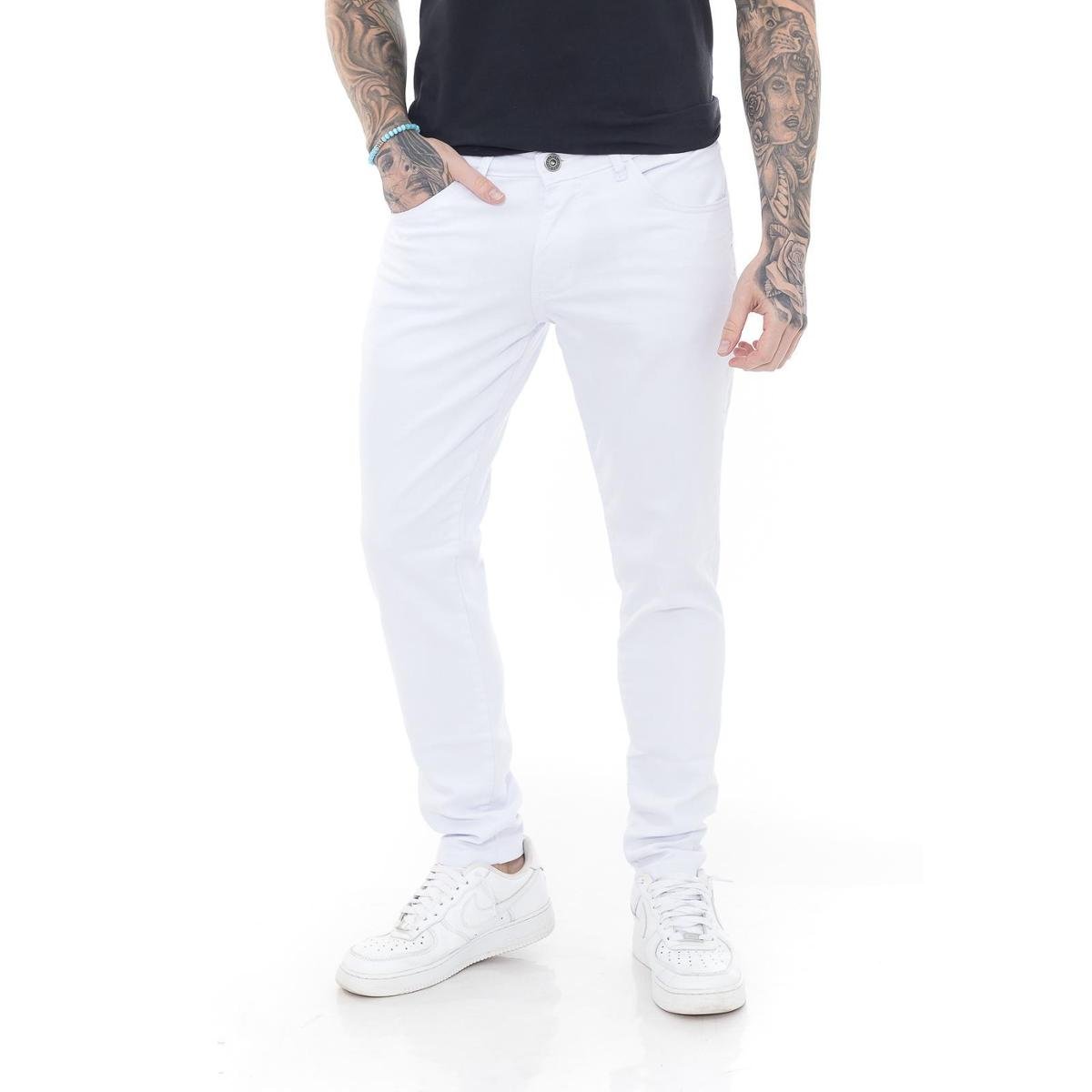 Calça Jeans Mega Skinny Premium White Masculino - - Branco Menor preço em Calça Jeans Mega Skinny Premium White Masculino - - Branco