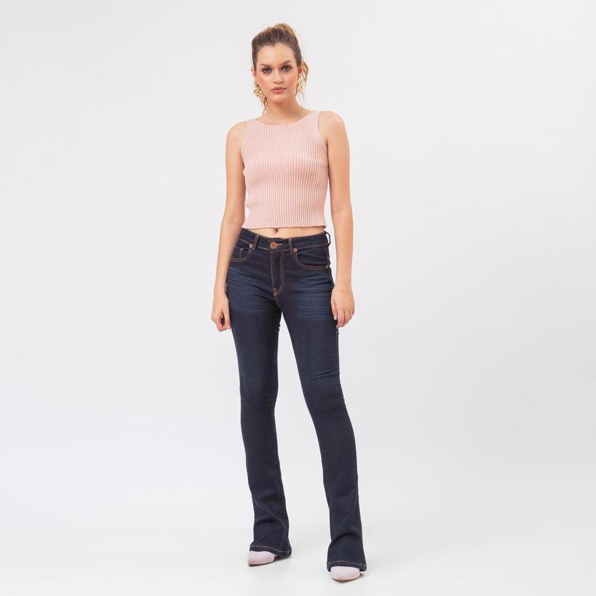 Calça Jeans Moletom Flare Taty Azul Escuro - Azul Menor preço em Calça Jeans Moletom Flare Taty Azul Escuro - Azul