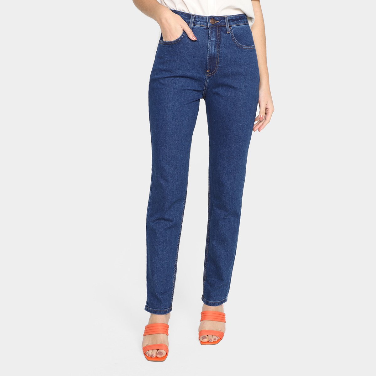 Calça Jeans Mom Calvin Klein Cintura Alta Feminina - Marinho Menor preço em Calça Jeans Mom Calvin Klein Cintura Alta Feminina - Marinho