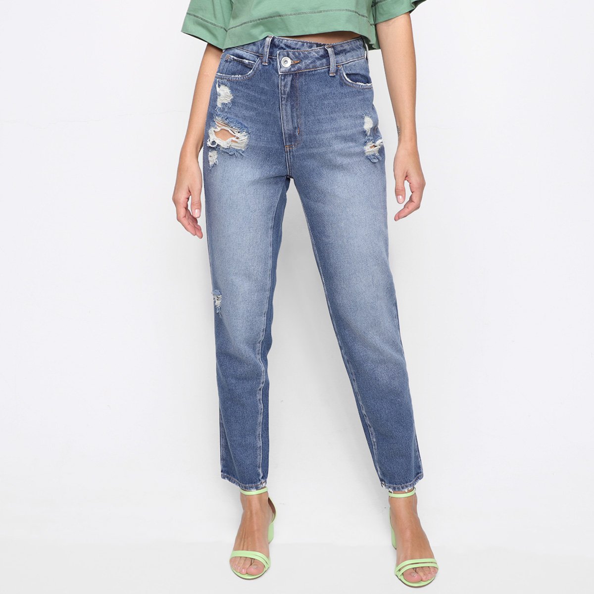 Calça Jeans Mom Colcci Bruna Cintura Alta Feminina - Azul Menor preço em Calça Jeans Mom Colcci Bruna Cintura Alta Feminina - Azul