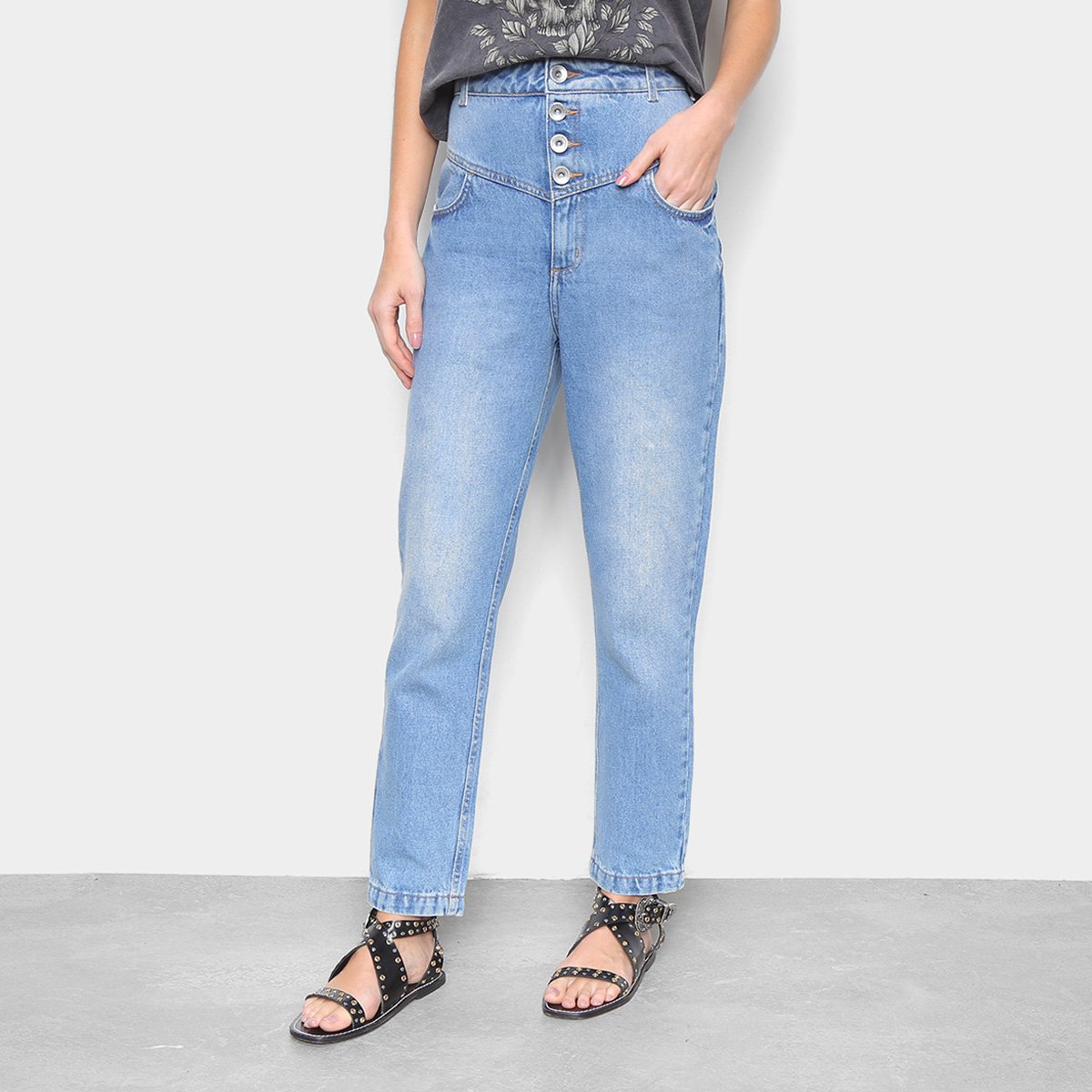 Calça Jeans Mom Colcci Camila Cintura Alta Feminina - Azul Menor preço em Calça Jeans Mom Colcci Camila Cintura Alta Feminina - Azul