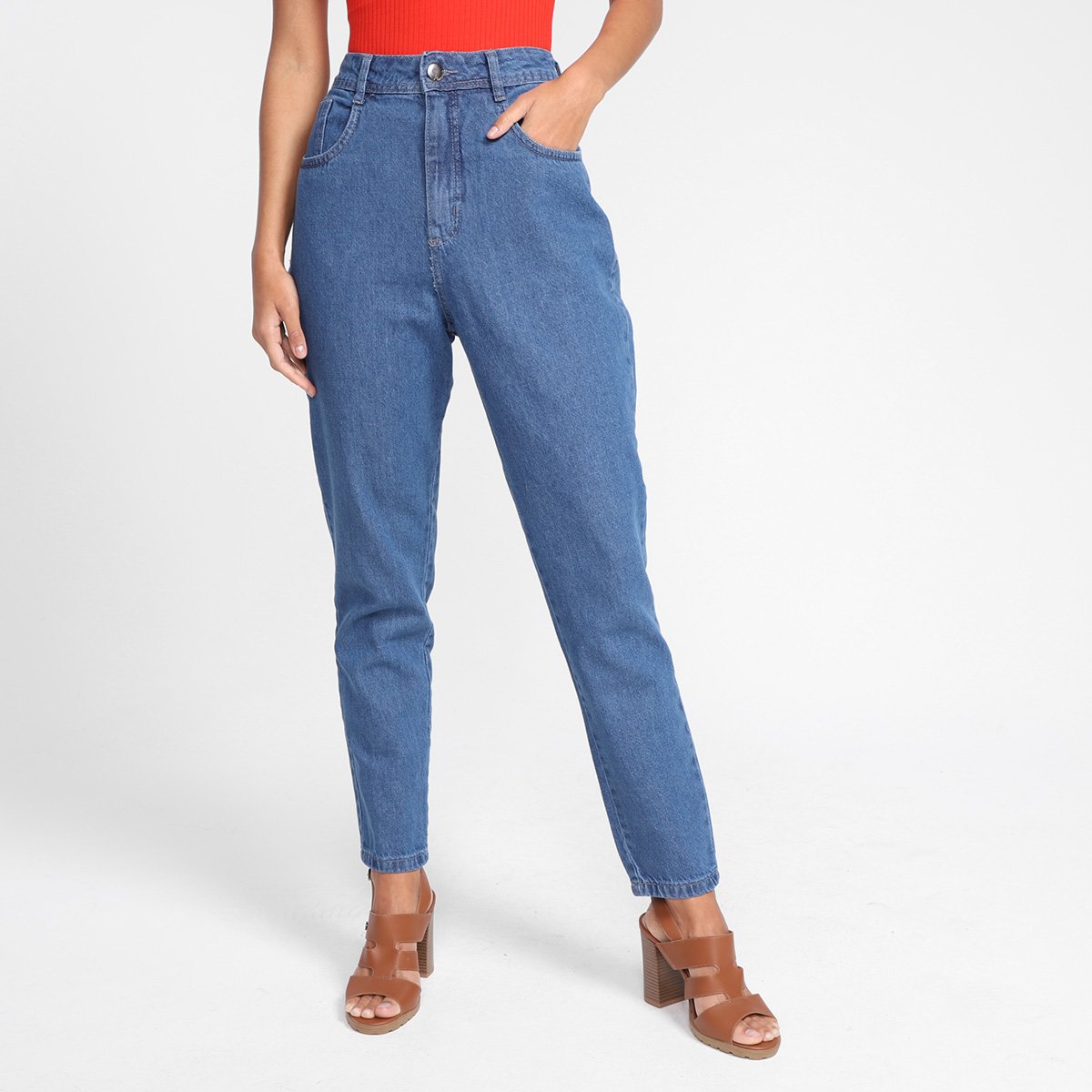 Calça Jeans Mom Exco Cintura Alta Feminina - Azul Menor preço em Calça Jeans Mom Exco Cintura Alta Feminina - Azul