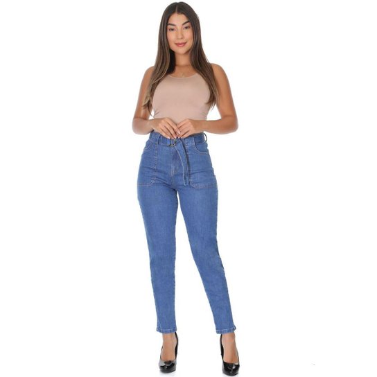 Calça Jeans Mom Feminina - Azul