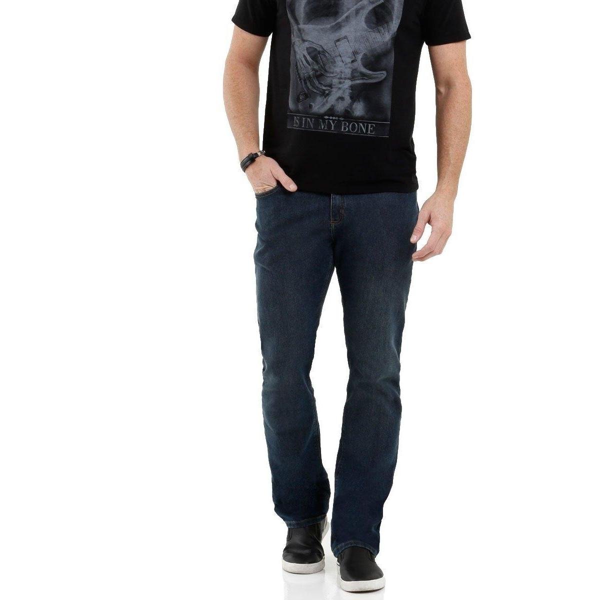 Calça Jeans MR Reta Bolsos Masculina - Azul Menor preço em Calça Jeans MR Reta Bolsos Masculina - Azul