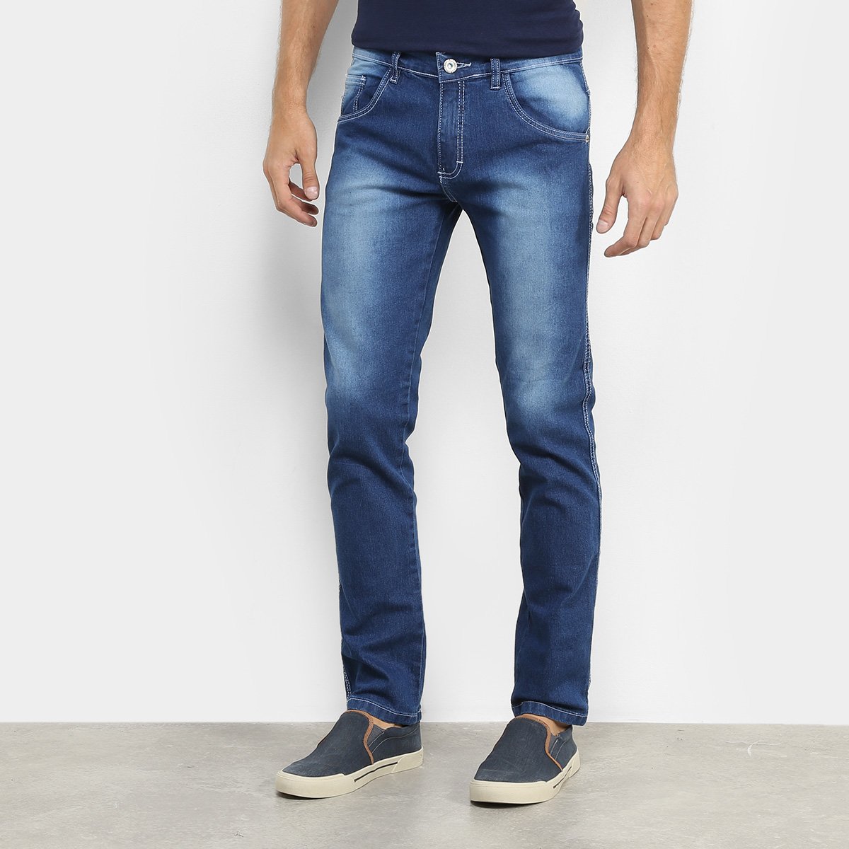 Calça Jeans Preston Básica C Lycra Masculina - Azul Menor preço em Calça Jeans Preston Básica C Lycra Masculina - Azul