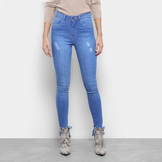 Calça Jeans Razon Skinny Barra Desfiada Feminina - Azul