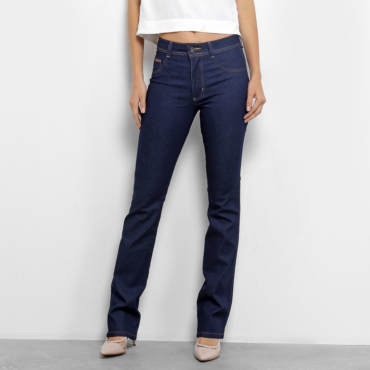 calça jeans feminina reta cintura media