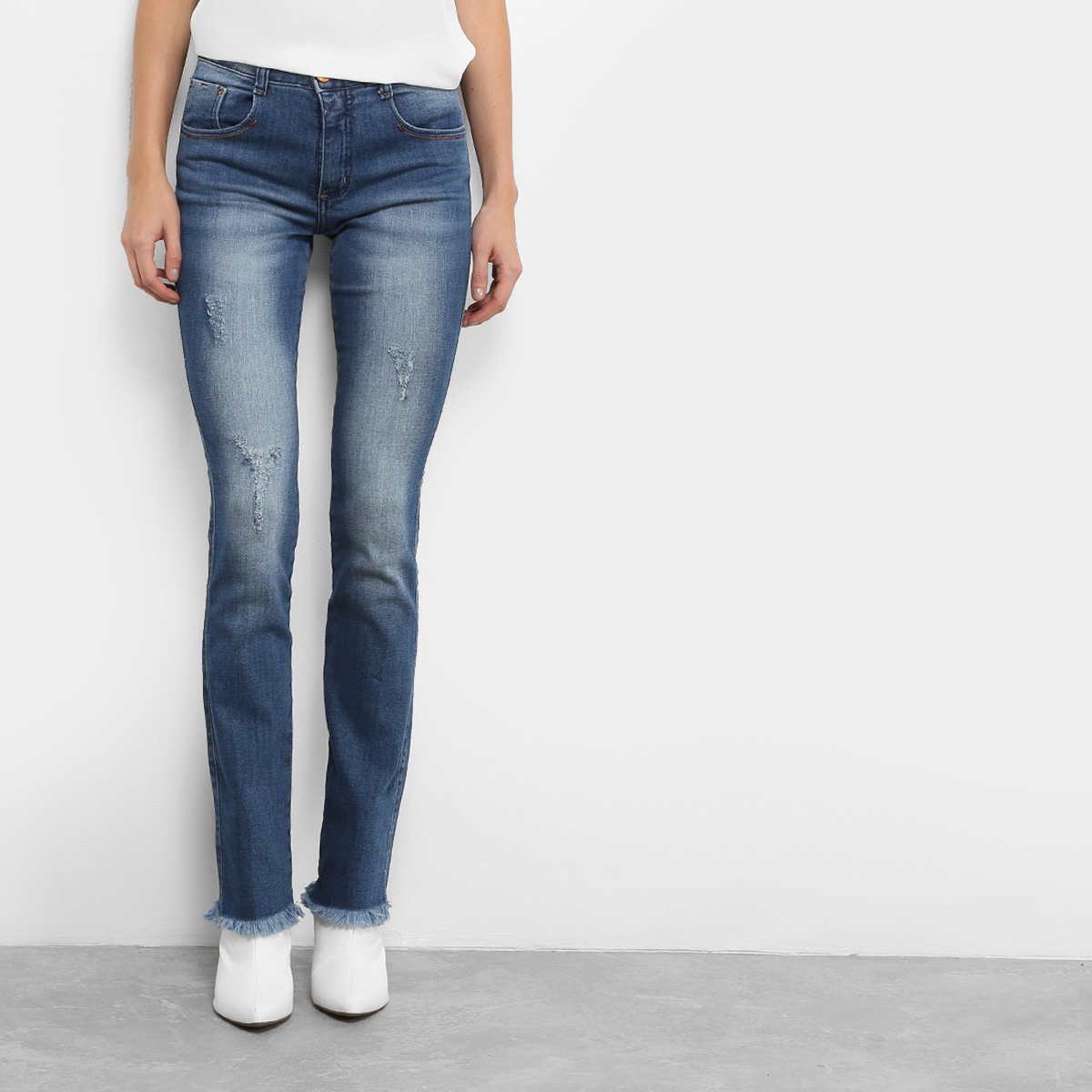 calça jeans feminina reta cintura media
