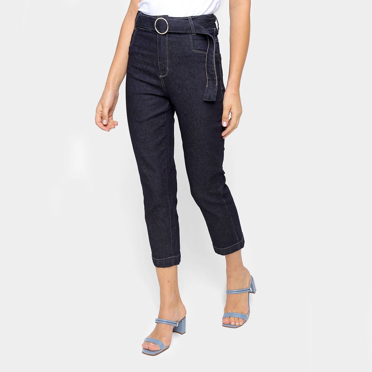 Calça Jeans Reta Sawary Lisa C/ Cinto Feminina - Azul Menor preço em Calça Jeans Reta Sawary Lisa C/ Cinto Feminina - Azul