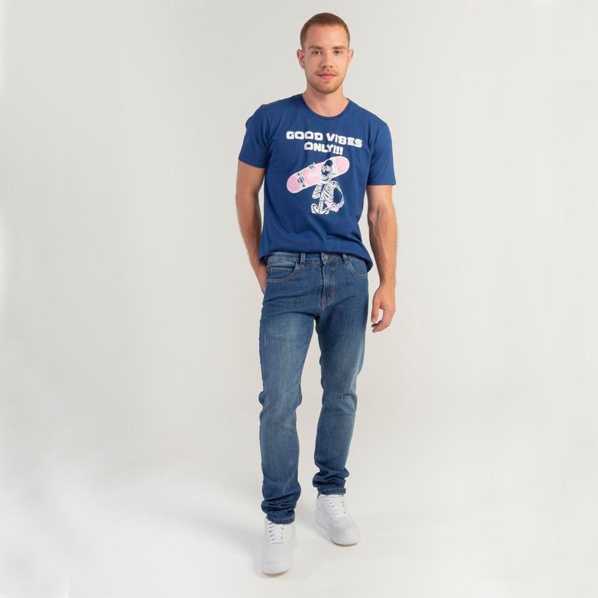 Calça Jeans RockeSoda Masculina Skinny Básica Reta Estilo - Azul Menor preço em Calça Jeans RockeSoda Masculina Skinny Básica Reta Estilo - Azul