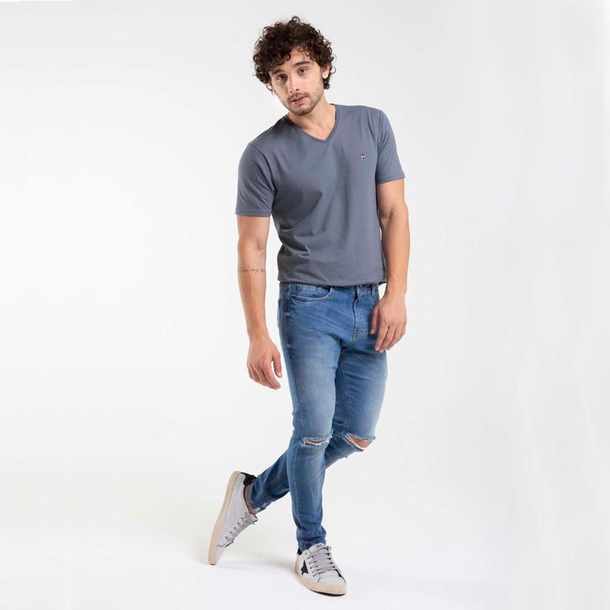 Calça Jeans RockeSoda Masculina Skinny Estilo Dia a Dia - Azul Menor preço em Calça Jeans RockeSoda Masculina Skinny Estilo Dia a Dia - Azul