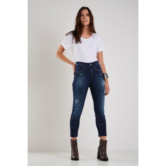 Calça Jeans Sacada Boy Ish Diferenciada Denin Escuro Feminina - Azul
