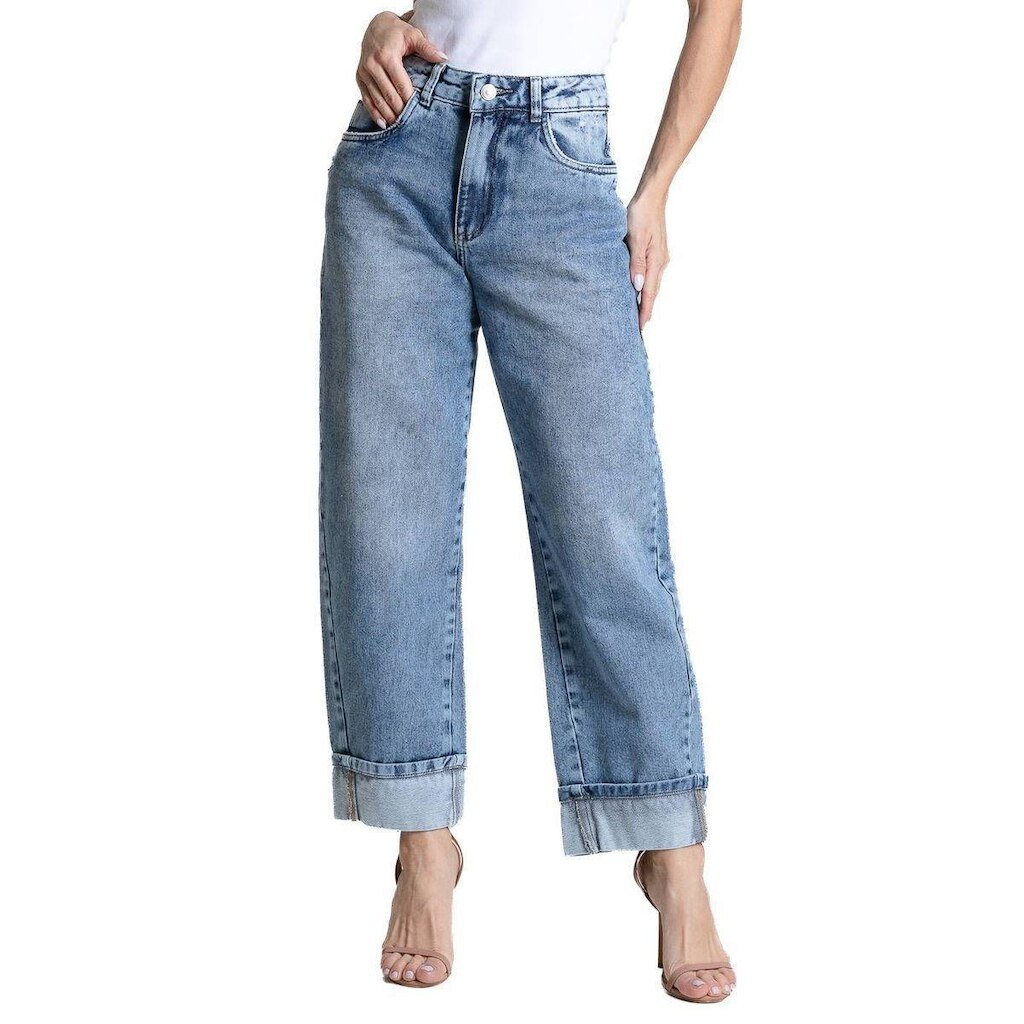 Calça Jeans Sawary Barrel Dobrada - 284180 - Azul médio claro 36
