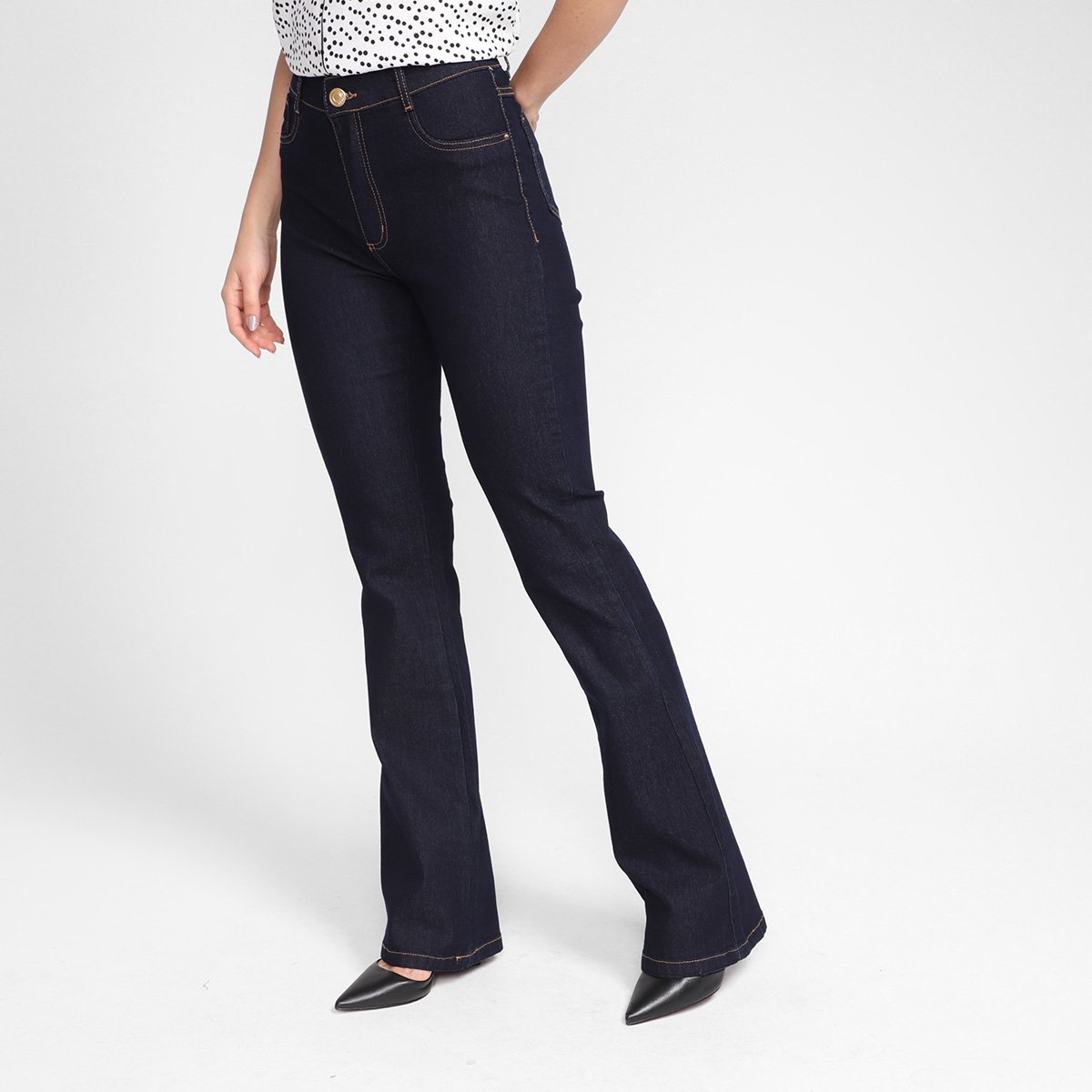 Calça Jeans Sawary Bootcut Cintura Alta Feminina - Azul Menor preço em Calça Jeans Sawary Bootcut Cintura Alta Feminina - Azul