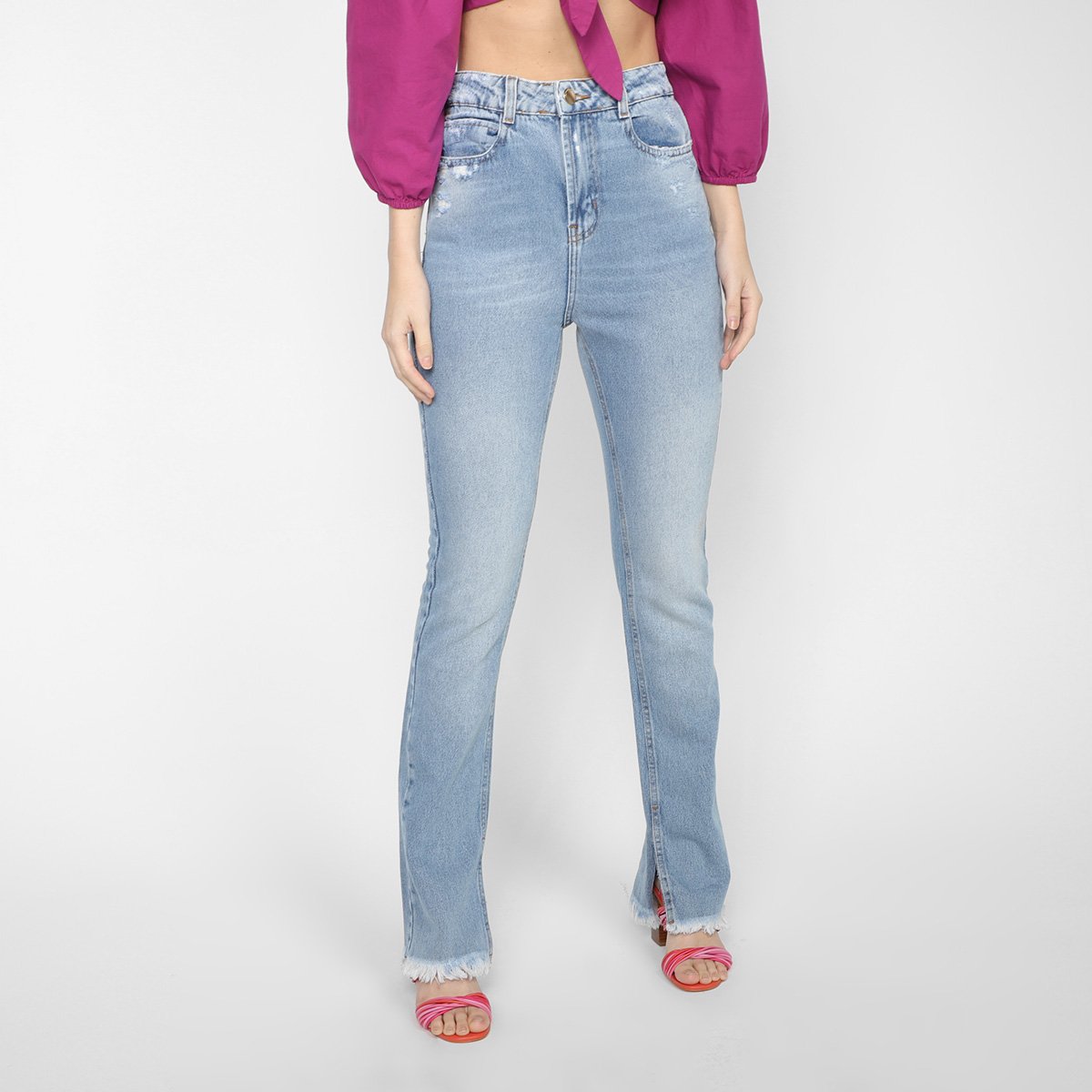 Calça Jeans Sawary Cintura Alta Feminina - Azul Menor preço em Calça Jeans Sawary Cintura Alta Feminina - Azul