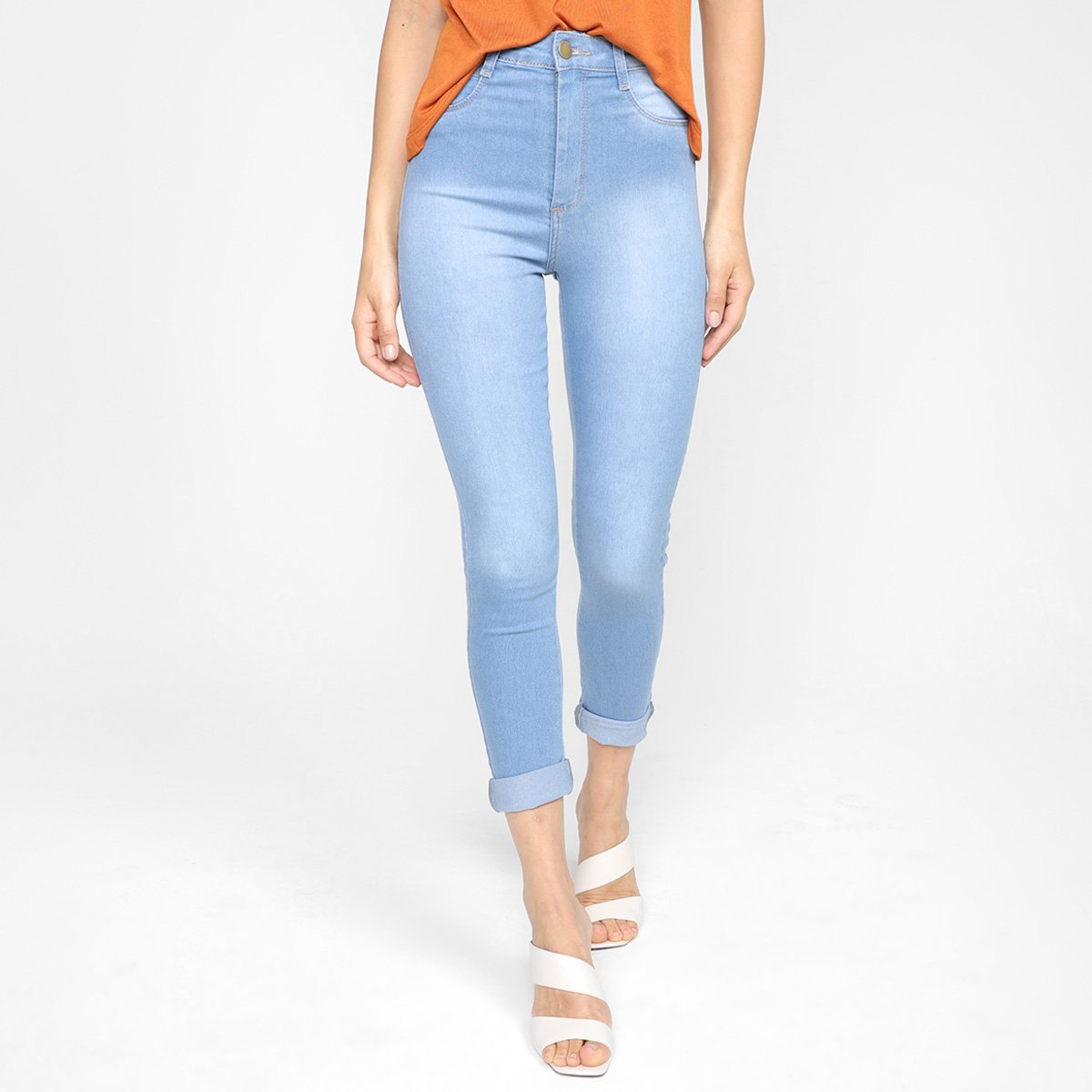 Calça Jeans Sawary Cropped Push Up Cintura Alta Feminina - Azul Menor preço em Calça Jeans Sawary Cropped Push Up Cintura Alta Feminina - Azul