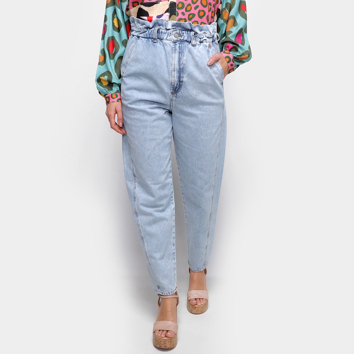 Calça Jeans Semi Baggy Farm Reform Cintura Alta Feminina - Azul Menor preço em Calça Jeans Semi Baggy Farm Reform Cintura Alta Feminina - Azul