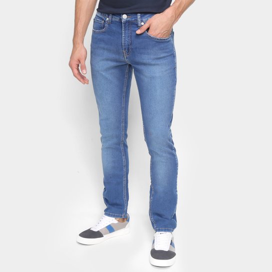Calça Jeans Skinny Calvin Klein Cintura Média Masculina - Azul