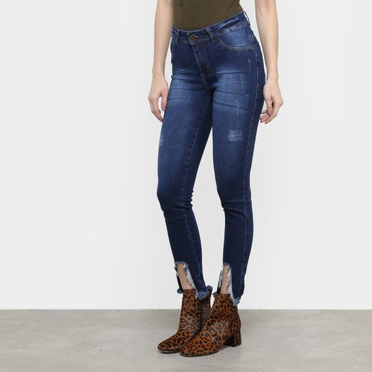 Calça Jeans Skinny Coffee Estonada Feminina - Azul