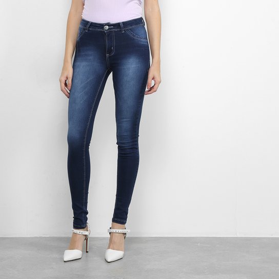 Calça Jeans Skinny Coffee Estonada Feminina - Azul