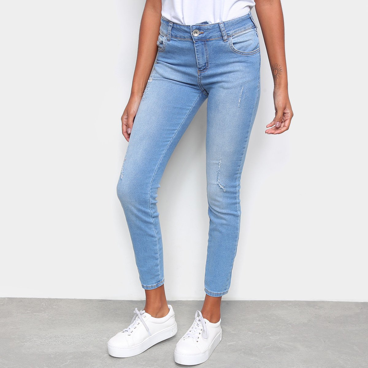 Calça Jeans Skinny Colcci Estonada Feminina - Azul Menor preço em Calça Jeans Skinny Colcci Estonada Feminina - Azul