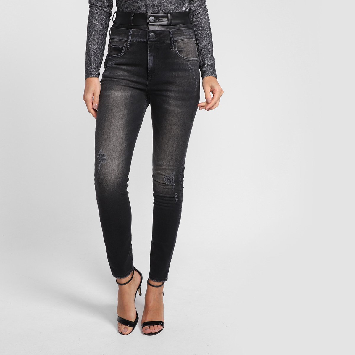 Calça Jeans Skinny Colcci Karen Cós Duplo Cintura Alta Feminina - Preto Menor preço em Calça Jeans Skinny Colcci Karen Cós Duplo Cintura Alta Feminina - Preto