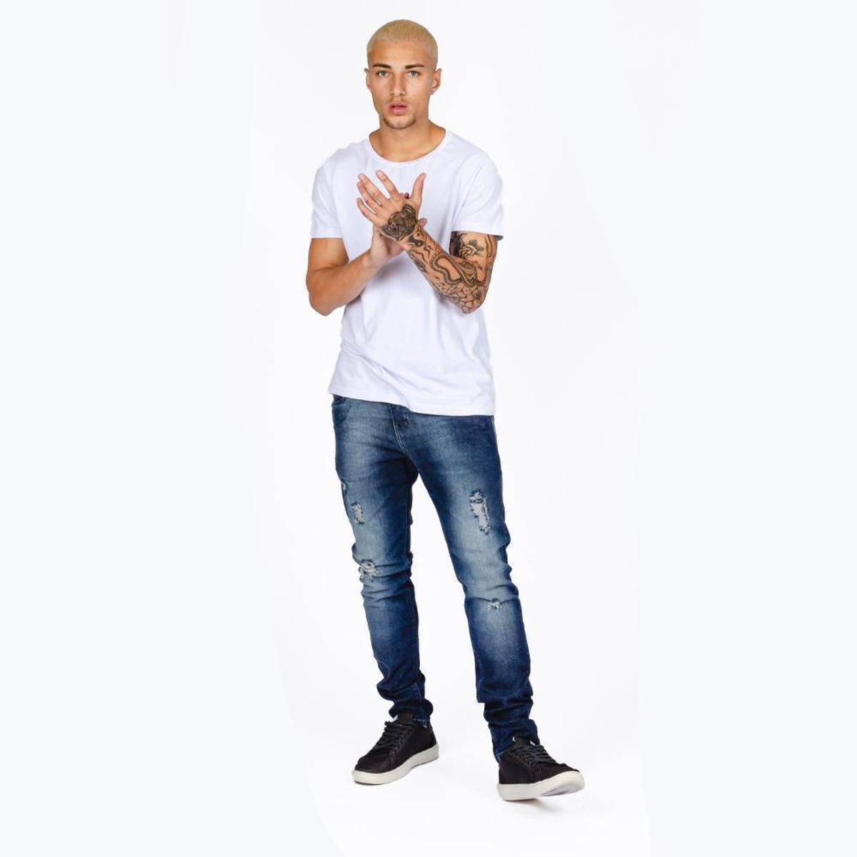 Calça Jeans Skinny Destroyed RockeSoda Masculina Moda Estilo - Azul Menor preço em Calça Jeans Skinny Destroyed RockeSoda Masculina Moda Estilo - Azul