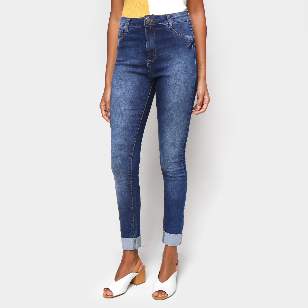 Calça Jeans Skinny Ecxo Barra Dobrada Cintura Média Feminina - Marinho é ruim? Calça Jeans Skinny Ecxo Barra Dobrada Cintura Média Feminina - Marinho é boa?