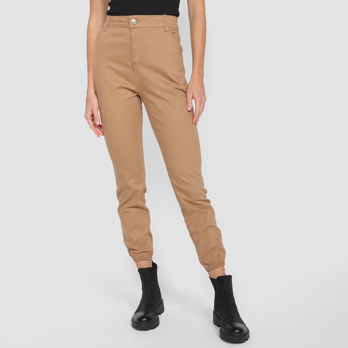 Calça Jeans Skinny Ecxo Lisa Cintura Média Feminina - Bege Menor preço em Calça Jeans Skinny Ecxo Lisa Cintura Média Feminina - Bege