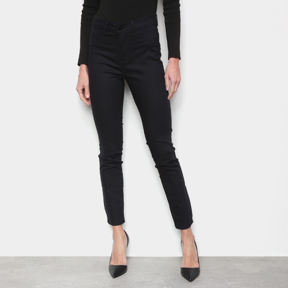 Calça Jeans Skinny Ecxo Lisa Cintura Média Feminina - Preto Menor preço em Calça Jeans Skinny Ecxo Lisa Cintura Média Feminina - Preto