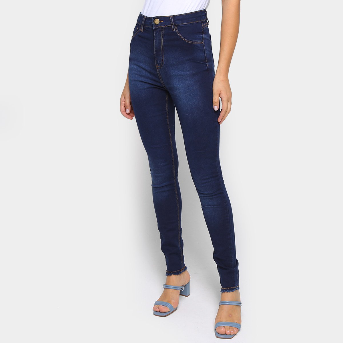Calça Jeans Skinny Exco Cintura Alta Feminina - Marinho Menor preço em Calça Jeans Skinny Exco Cintura Alta Feminina - Marinho