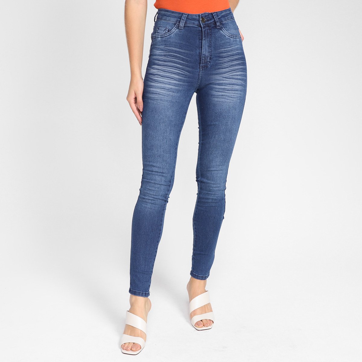 Calça Jeans Skinny Exco Cintura Alta Feminina - Azul Menor preço em Calça Jeans Skinny Exco Cintura Alta Feminina - Azul