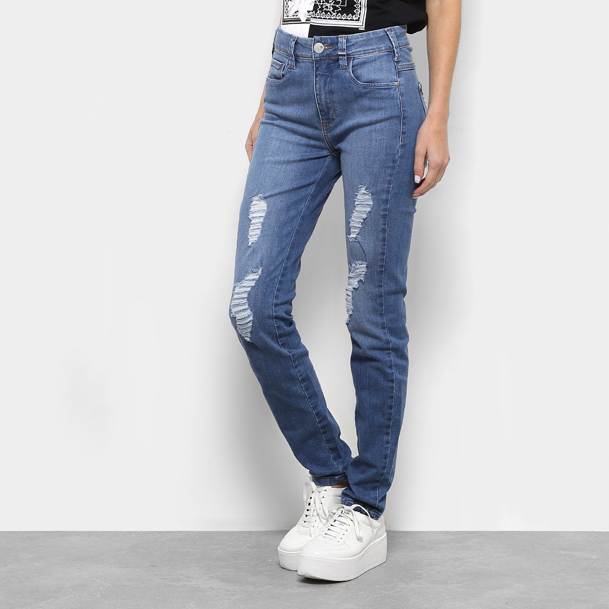 Calça Jeans Skinny Forum Rasgos Cintura Média Feminina - Azul Menor preço em Calça Jeans Skinny Forum Rasgos Cintura Média Feminina - Azul